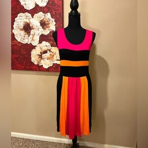 NEIMAN MARCUS size S striped orange pink cotton dress in excellent condition